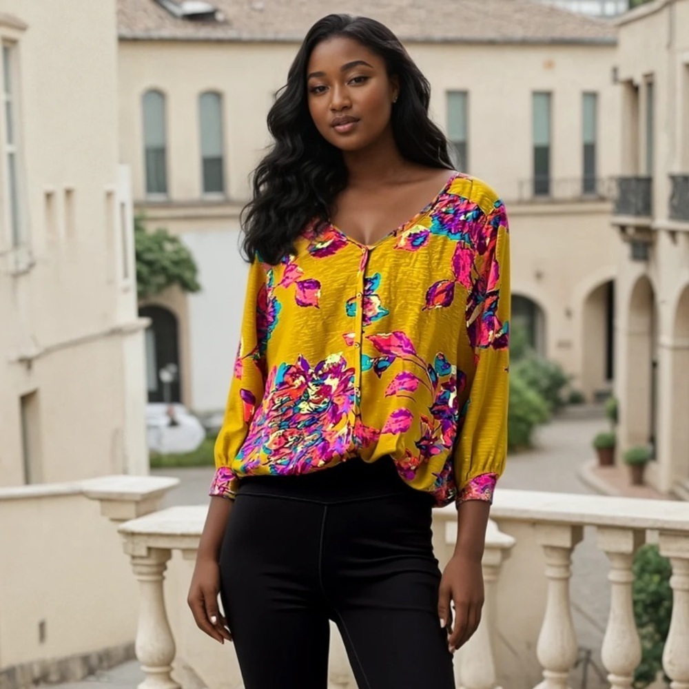 Sonoma floral print button up top xl